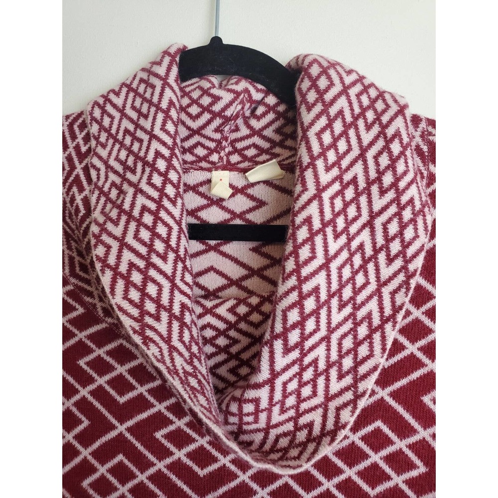 Anthropologie Moth Cowl Neck Pullover Sweater Angora Printed Red Side Slits Med - Picture 2 of 11